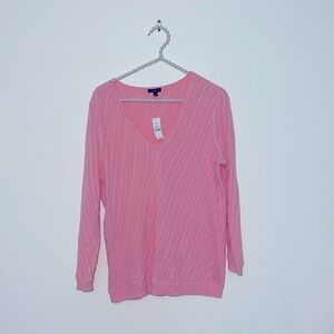Talbots L pink cable knit v neck sweater nwt